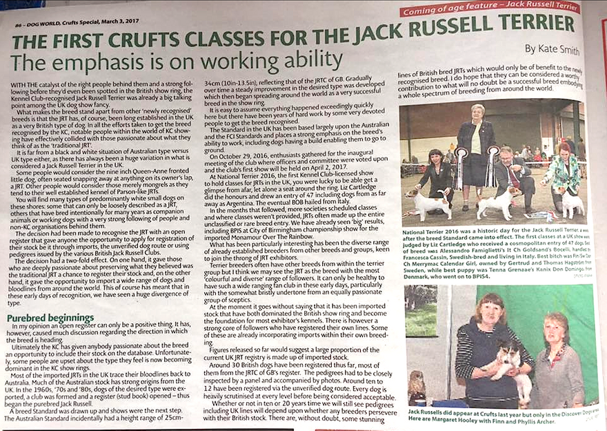Dog World Article Crufts Supplement - March 3rd 2017