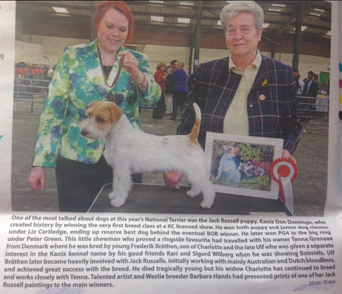 Dog World article on Kanix Don Domingo at National Terrier Show - April 2016